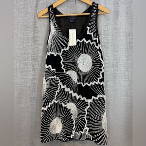 French Connection Black Dress with White Beading & Sequins - Size 2 (A055)